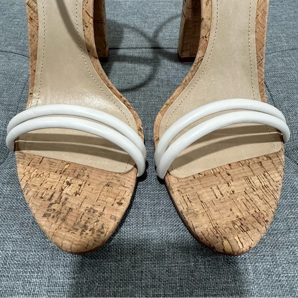 SCHUTZ Gimenez Mid White Cork Heel Sandals